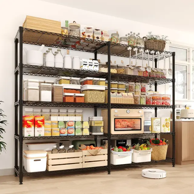 Heavy Duty Storage Shelves 4/5 Tiers Metal Shelving Unit Adjustable Organization Pantry Shelves for Kitchen Garage Commercial