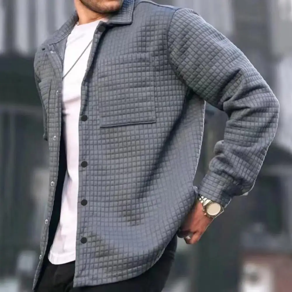 Men Jacket Men's Spring Cardigan with Turn-down Collar Patch Pocket Soft Breathable Long Sleeve Shirt for A Stylish Look Men 4