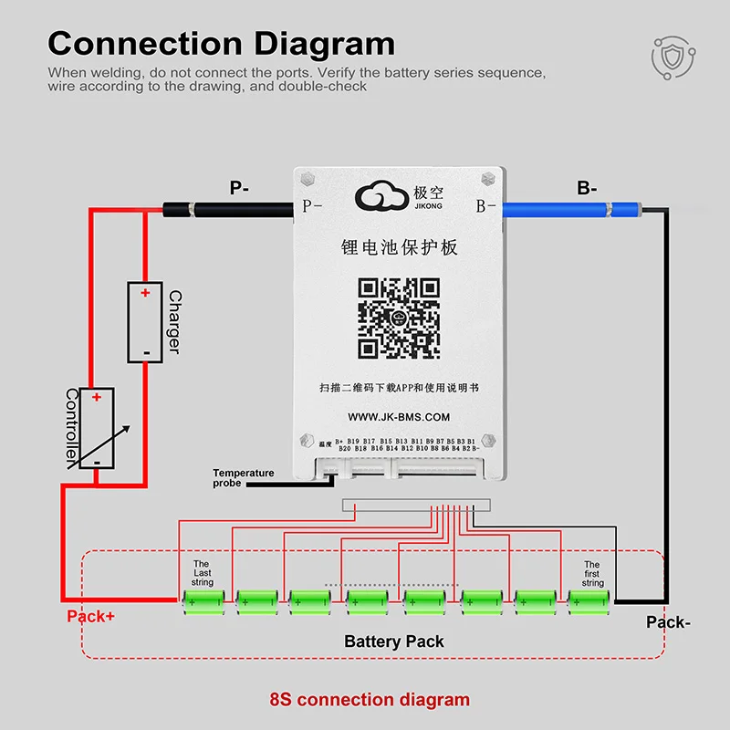 JKBMS 4S-8S 12V 24V Lifepo4 BMS 40A 60A Li-ion active balance smart BMS for E-bi