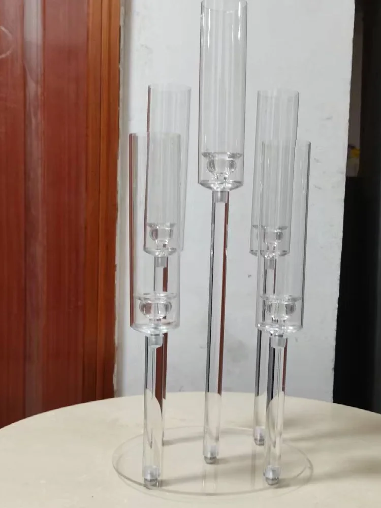 New High Clear Candle Holder Wedding Centerpiece Acrylic 5 Arms Candle Holder/or 6pcsLED Candles for Party and Wedding 1pc candle holders,led candles