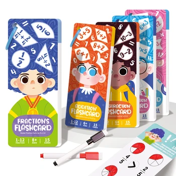 Fraction Learning Flashcards for Primary School Kids Addition Subtraction Multiplication Division Math Educational Toy 1