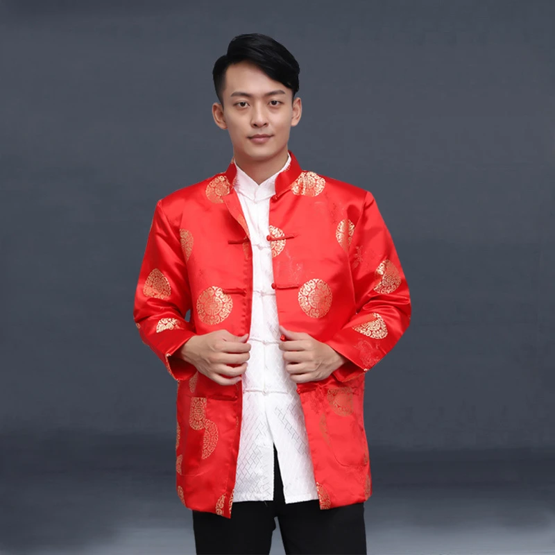 Men Chinese Style Shirt Hanfu Jacket Tang Suit Men's Shirt Chinese Traditional Retro Long-Sleeved Kung Fu New Year Clothes Birthday Party