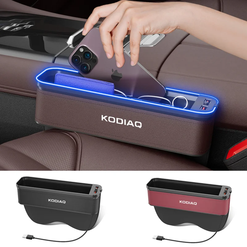 

Car Interior LED 7-Color Atmosphere Light Sewn Chair Storage Box For Skoda Kodiaq Auto Universal USB Storage Box Accessories