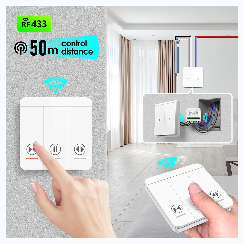 Description Picture 6 of itemWiFi and RF Smart Curtain Switch Wireless Wall Panel Switch Tuya Smart Life Module for Roller Shutter Blinds Garage,Timer,Alexa