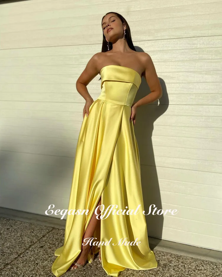 Vestido de noche de satén amarillo elegante para mujer, vestido