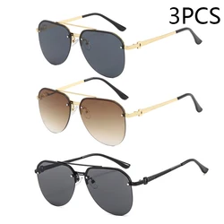 Chic Women's Metal Half Frame Outdoor Sunglasses with Double Beam Design (3PCSgoldbrownblack)