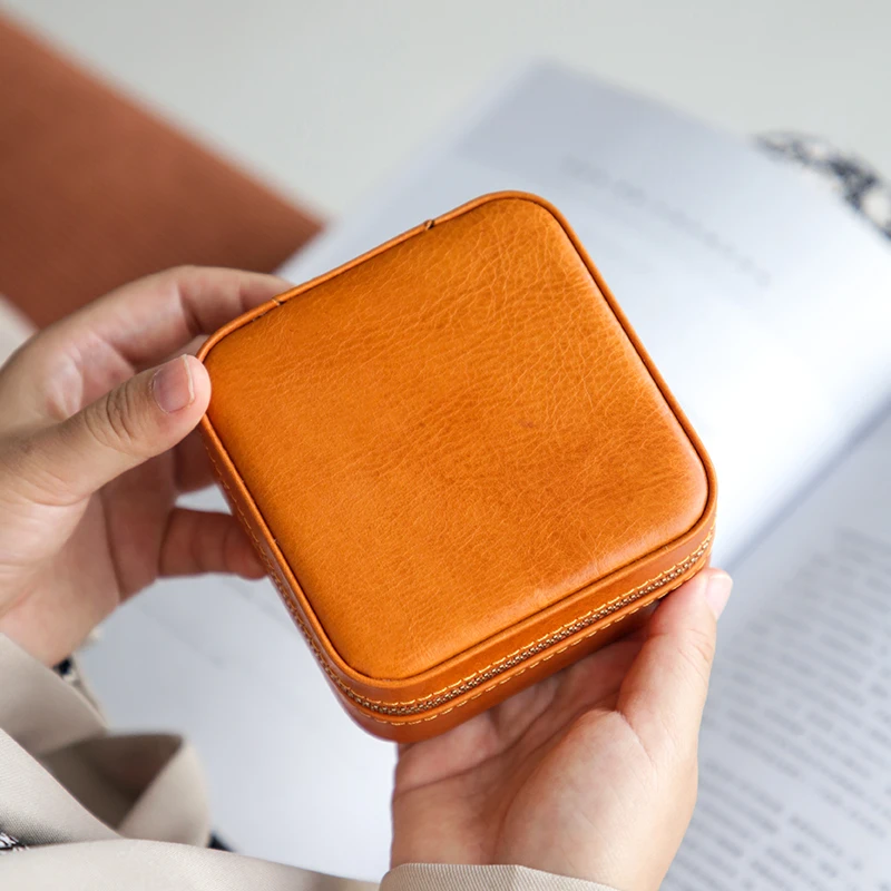 디자이너 수제 천연 가죽 여성용 소형 보석함 빈티지 진짜 소가죽 여성 반지 귀걸이 목걸이 보관함