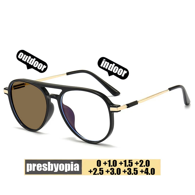 

Luxury Photochromic Presbyopia Glasses for Women Men Ultralight Double Beam Finished Prescription Reading Eyewear Diopter To+4.0