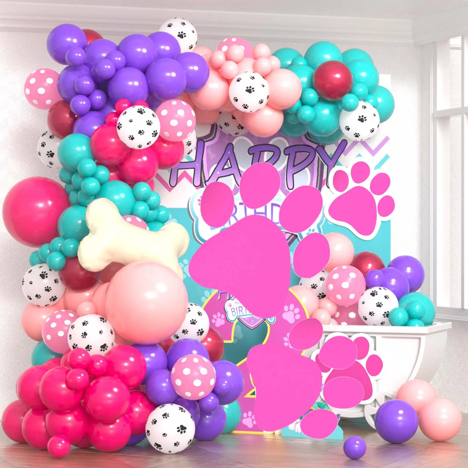 128/80pcs Dog Paw Print Balloon Garland Pink Blue Dog Bone Foil Balloons Boys Girls Birthday Party Decorationn Baby Shower