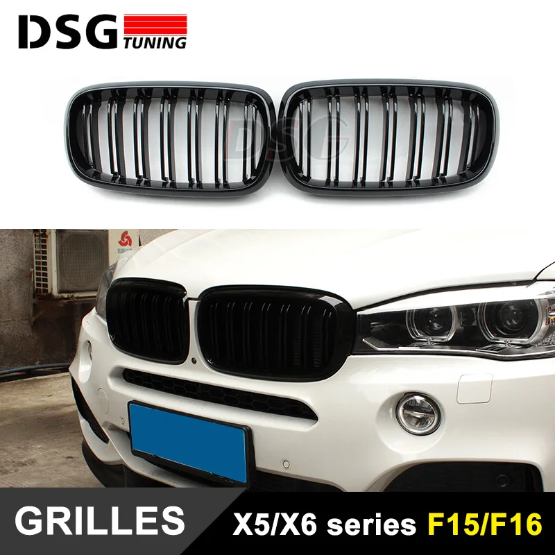 Plug & Play F15 Dual Slat Hood Grill F16 Front Kidney Grille Fit for BMW 2014-X5 X6 ABS Grills X5M X6M Replacement