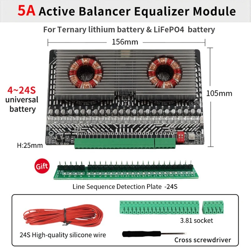Active Equalizer Balancer 3S 4S 6S 7S 8S 12S 14S 15S 16S 17S 18S 19S 20S 24S BMS Lifepo4/Li-Ion 5A Capacitor