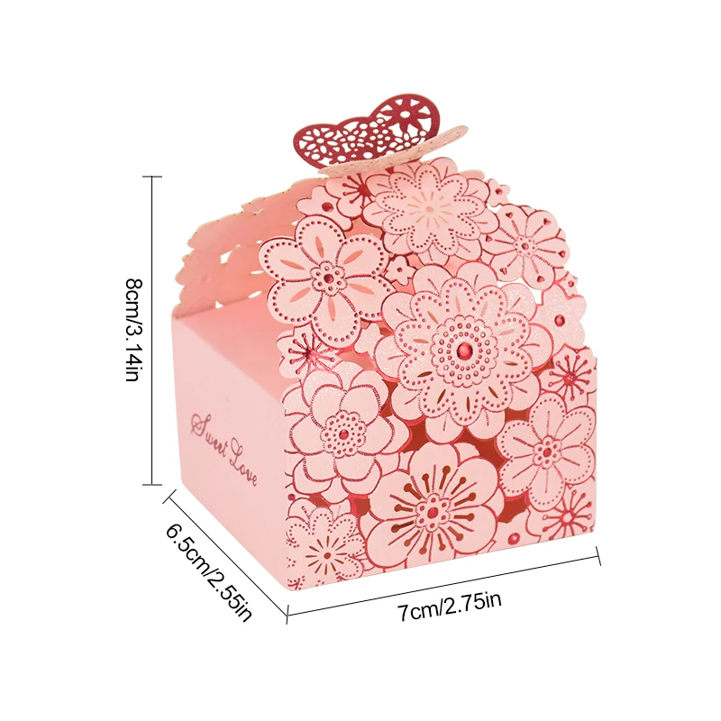 10/20Pcs Pink Butterfly Floral Laser Cut Candy Boxes for Wedding Favors, Birthday Party... - SKU GPB17088 - UGI Packaging
