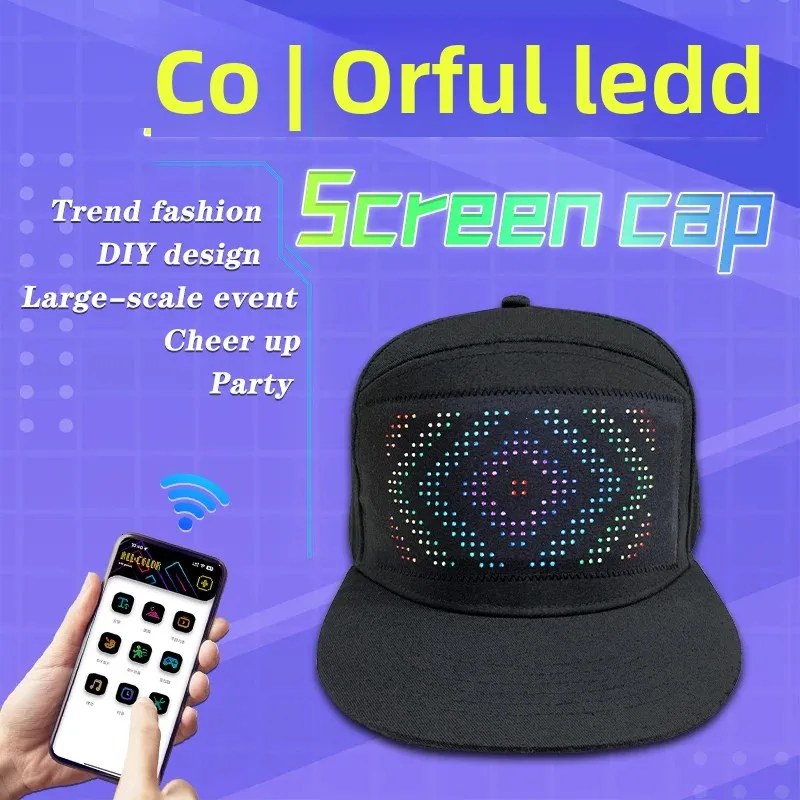 Unisex Baseball Cap USB Rechargeable Bluetooth APP Programmable LED Scrolling Message Display Board Hip Hop Street Snapback Hat 3