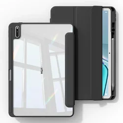Transparent Acrylic Tablet Case with Pencil Holder - Clear Protective Cover for Various Models and Sizes (Black)