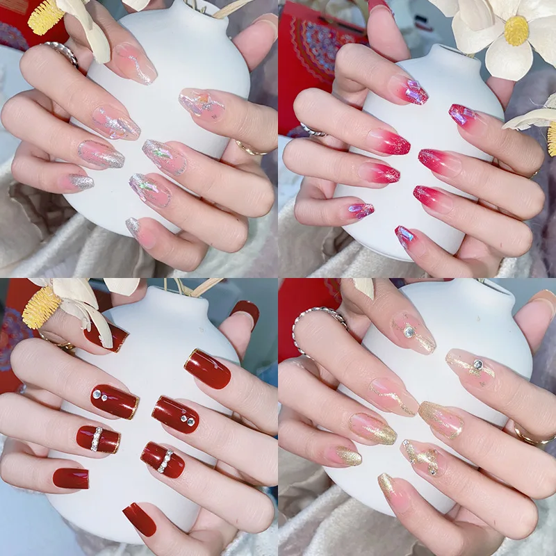 24PCS Design Press On False Nails Kit Coffin Art Tips