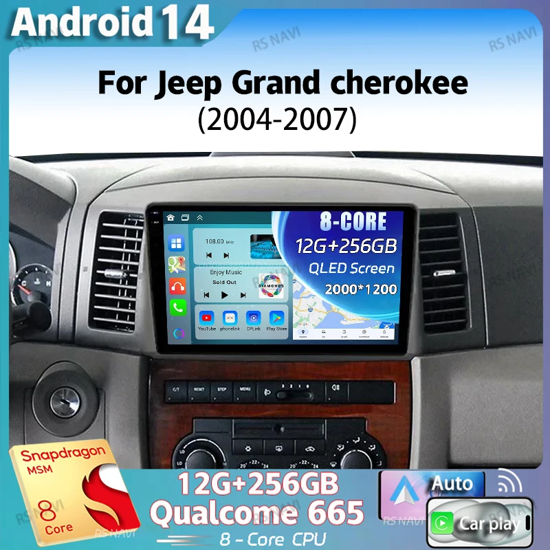 

Android 14 For Jeep Grand cherokee 2004 2005 2006 2007 2K QLED Stereo Car Radio Multimedia Video Player GPS 4G CarPlay