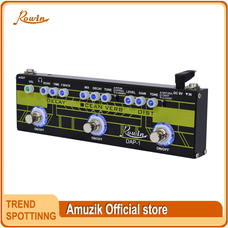 Rowin Guitar Multi Effect Pedal Delay Classic Reverb Distortion 3 in 1