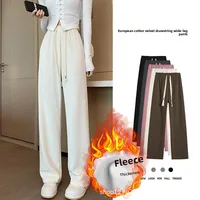 High Waist Wide Leg Pants European Cotton Velvet Narrow Version Casual Trousers for Women Straight Cut Slimming Effect