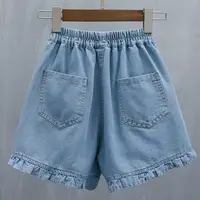 Short Pants for Woman To Wear Elastic Waist Women's Shorts Denim Mid Length Kawaii Cute Ruffle Knee Jeans Bermuda Half Outdoor - Image 3
