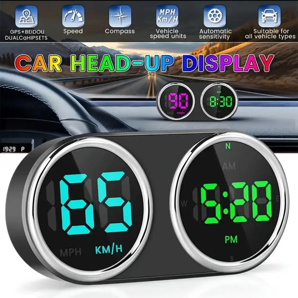HUD per Auto con Tachimetro Digitale, Orologio, Allarme di Eccesso di Velocità, Display a 7 Colori, Plug and Play, Accessori Auto Universali - immagine 3