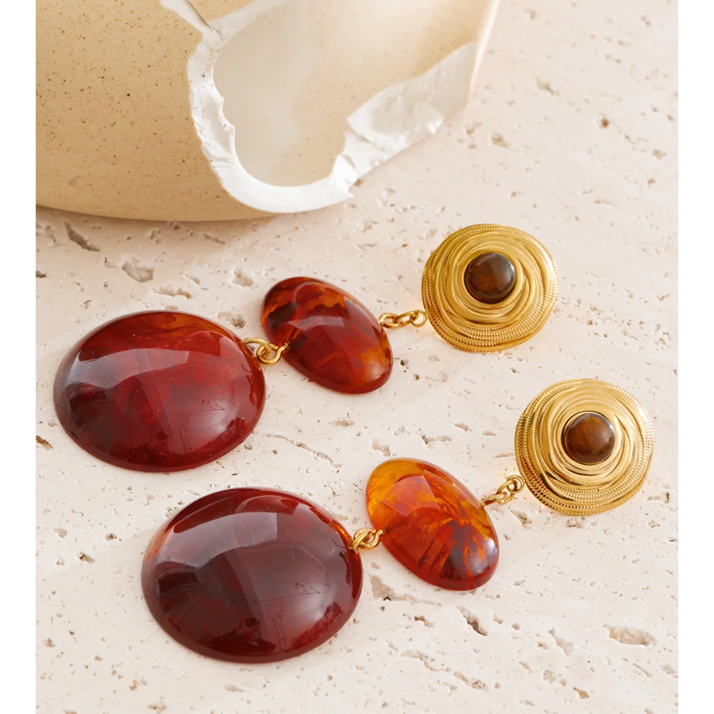 Yhpup Amber Resin Acrylic Round Drop Earrings for Women