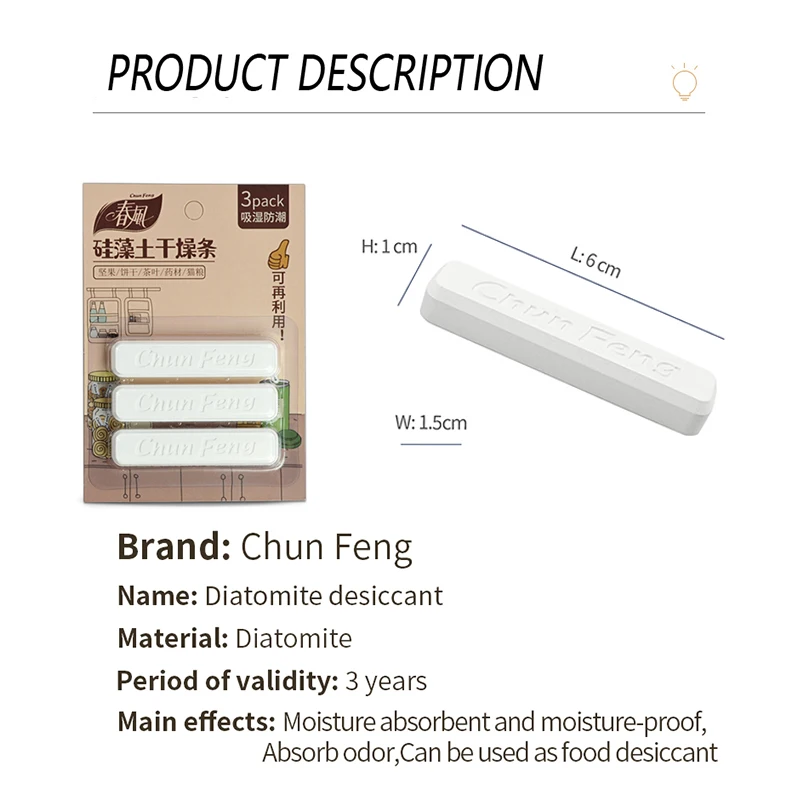 3Pcs/Set Unique Drying Strip Diatomaceous Earth Food Drying Strip Wide Application Safe No Odor Kitchen Moisture Repellent