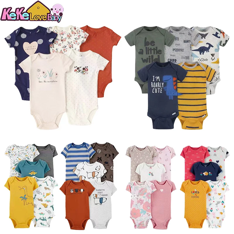 5Pcs/Lot Baby Summer Bodysuits Clothes Fashion Cotton Short Sleeves Newborn Baby Girl Boy Clothing Cute Jumpsuit Infant Outfits 1