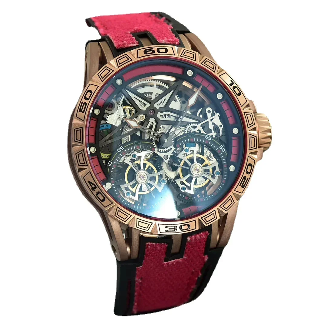 

Luxury New Men Automatic Mechanical Watch Canvas Rubber Tourbillion Skeleton Fashion Watches