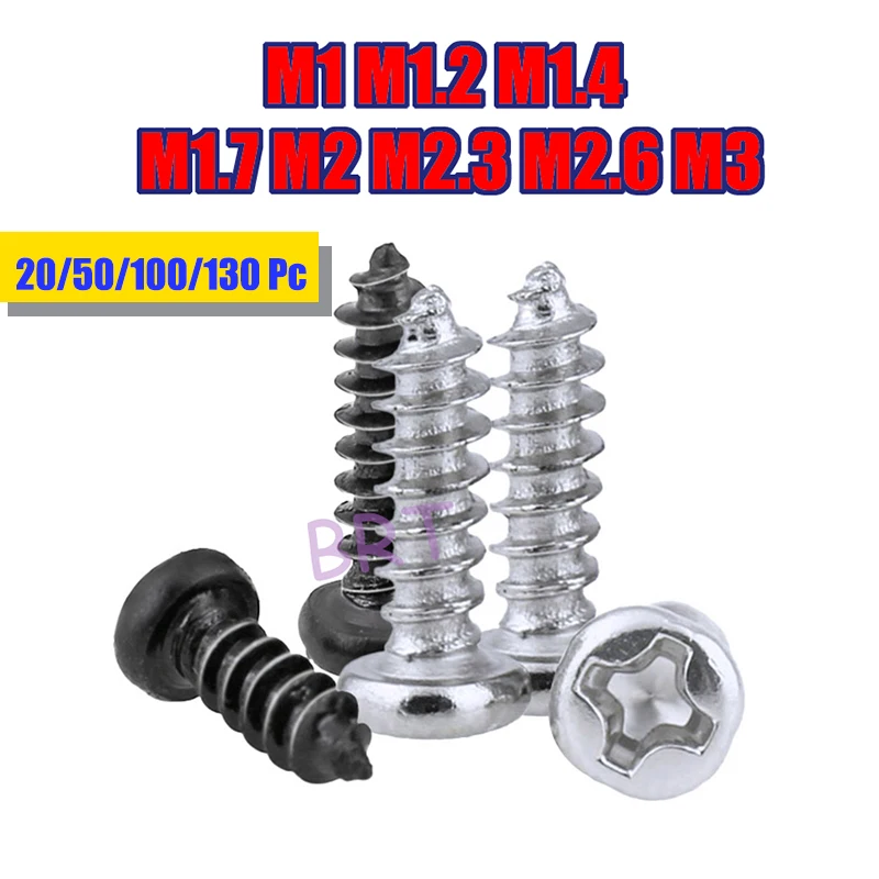 

Laptop Self Tapping Screws Glasses M1 M1.2 M1.4 M1.7 M2 M2.3 M2.6 M3 Phillips Cross Round Head Screw Wood Bolts 20-130Pcs