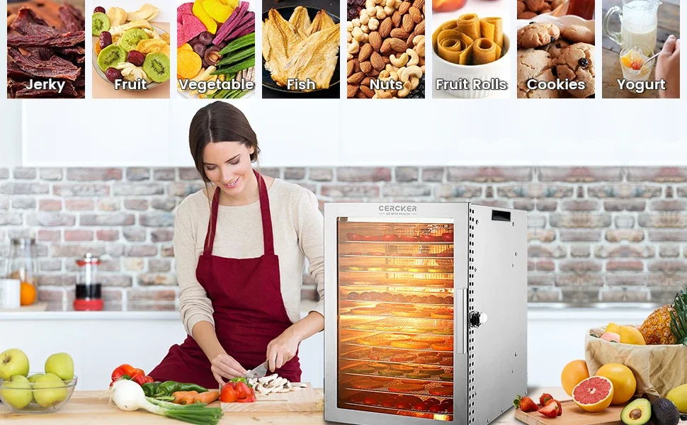 Description Picture 6 of itemMachine 12 Stainless Steel Trays, 800W Dehydrator for Herbs, 10.9ft² Meat Dehydrator for Jerky,190ºF Temperature