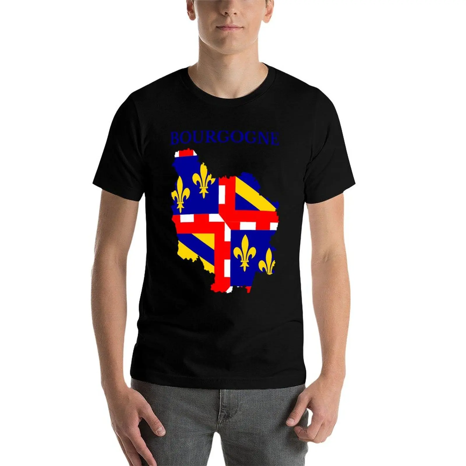 Burgundy Map Flag Graphic T-Shirt – French Region Short Sleeve Top