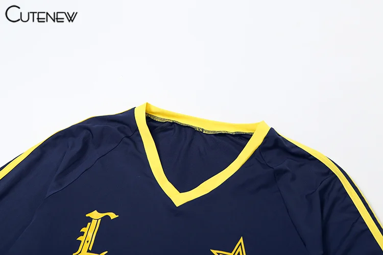 Football Track Women T-shirts Autumn Printed Striped Long Sleeve V-neck Oversized Tops Female Active Casual Streetwear