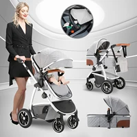 Poussette 3 en 1 pour bébé, haute position, poignée réglable, poussette de voyage avec moustiquaire, cadre en aluminium, multifonction 3