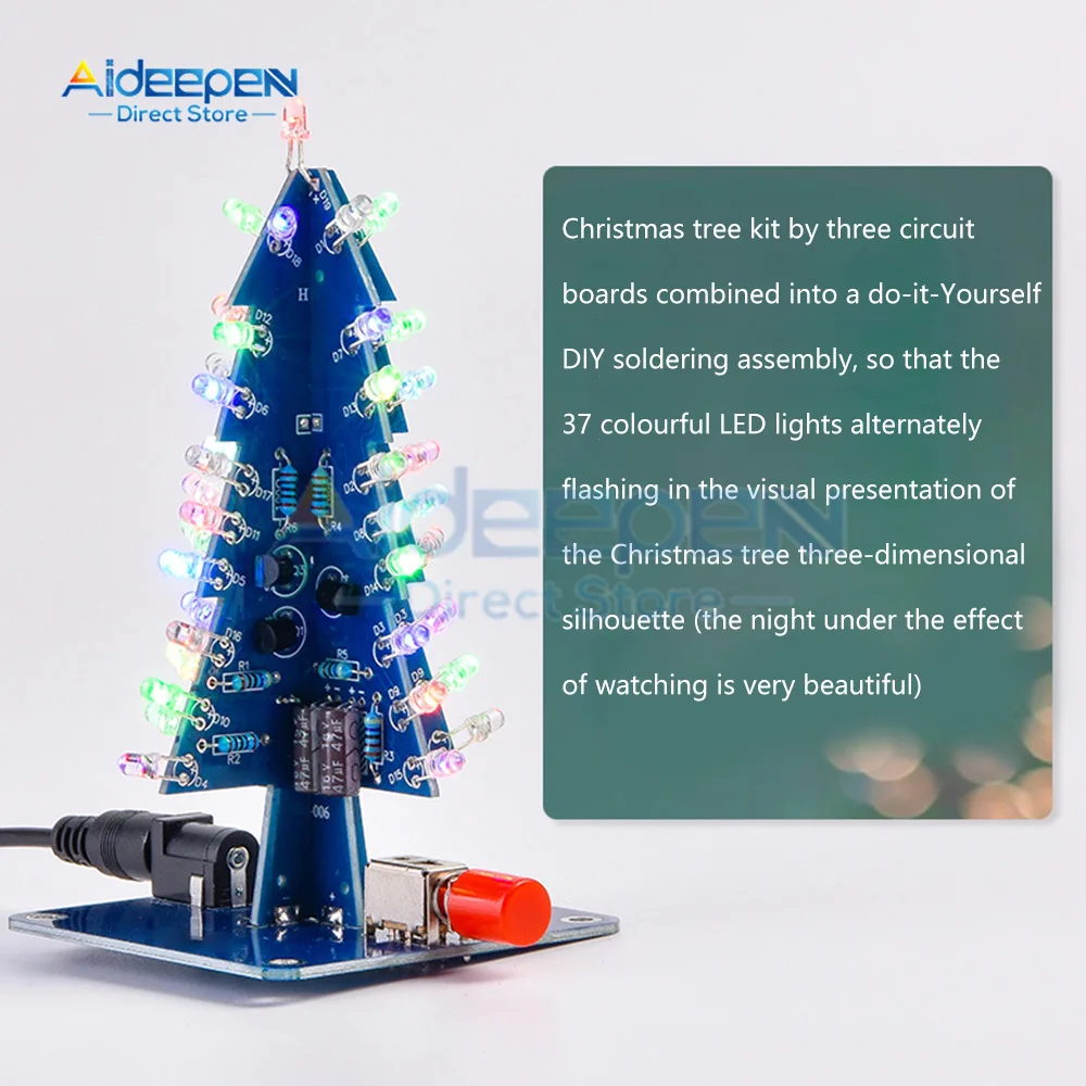 Three-Dimensional 3D Christmas Tree LED DIY Kit Red/Green/Yellow Colorful LED Flash Circuit Kit Electronic Fun Suite christmas tree ornaments,mini christmas tree