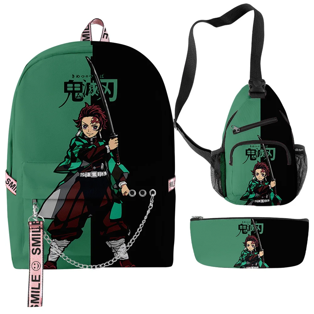 

Classic K-Pop Humor Kimetsu No Yaiba Tomioka 3D Print 3pcs/Set School Bags multifunction Travel Backpack Chest Bag Pencil Case