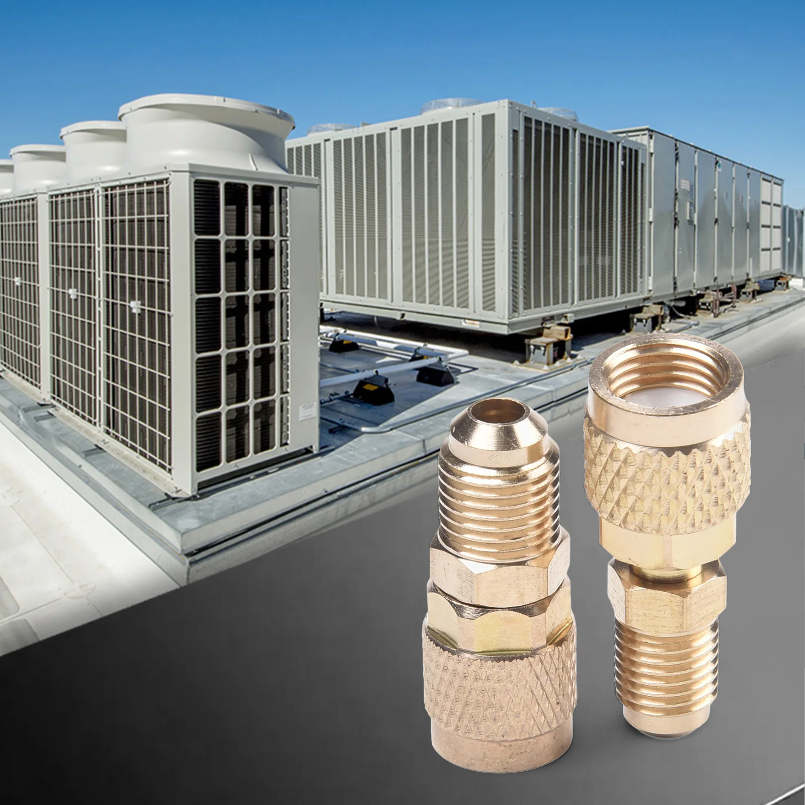 

Practical Brass Adapter For R410 R32 R22 Converts 5/16 SAE F Quick Couplers To 1/4 SAE M Flare 5/16 SAE M To 1/4 SAE