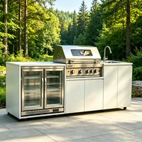 Cuisine extérieure en acier inoxydable avec barbecue, réfrigérateur, plaque de cuisson, évier et réfrigérateur sur roulettes pour jardin ou terrasse. 4