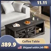 48'' Coffee Table with Storage & Sliding Barn Doors, Farmhouse & Industrial Cocktail Table w/Adjustable Shelves 1