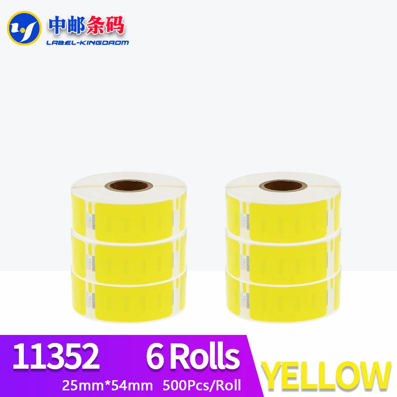 

6 Rolls Dymo 11352 Yellow Color Generic Label 25mm*54mm 500Pcs Compatible for LW400 LW450 Turbo 4XL Thermal Printer
