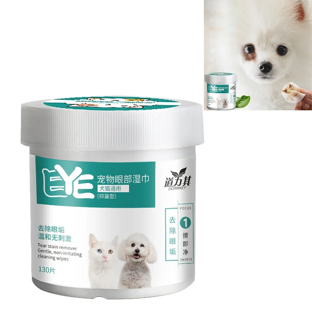 130 Count Dog Eye Wipes Eye Wash Pads All-Natural Cleaning Wipes Removes Dirt Discharge Gentle Pet Tear Wipe for Dogs Cats
