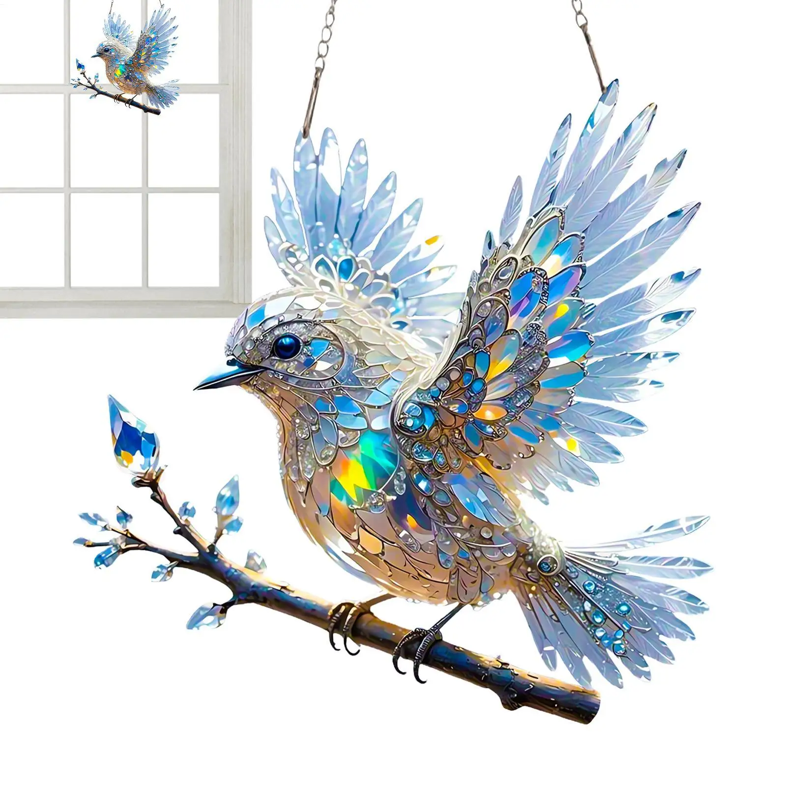 2D Acrylic Statues Sun Catcher for home living room Stained Window Hanging Bluebirds Suncatchers Stained Acrylic Window Hanging