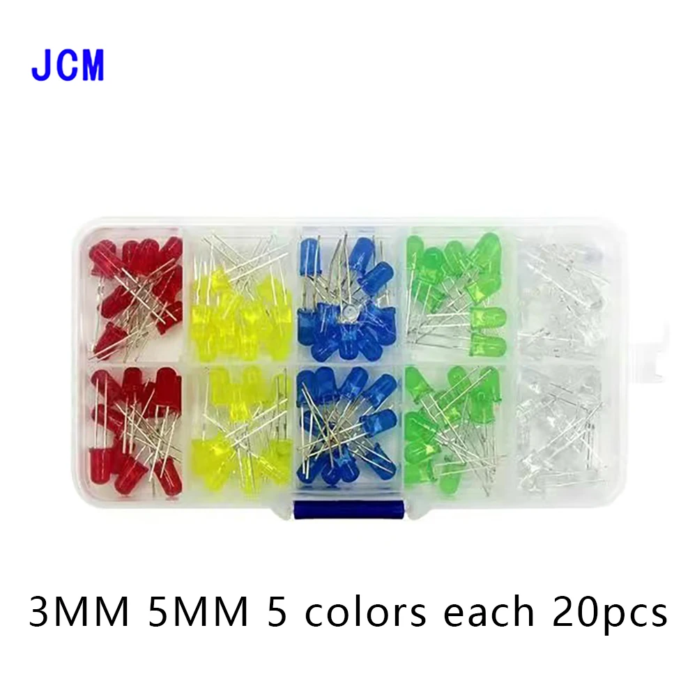 

100pcs/200pcs 3mm 5mm LED Diode Assorted Kit White Green Red Blue Yellow Orange F3 F5 Leds Light Emitting Diodes electronic kit