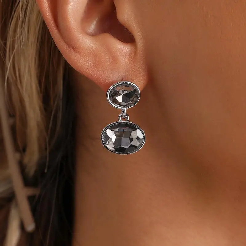 1/2PCS Minimalist Sparkling Black Rhinestone Drop Earrings Women Exquisite Geometric Pendant Earrings Jewelry Gifts