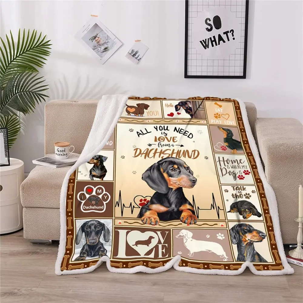 1pc Print Dachshund Weiner Dog Blanket Gifts for Dog Lovers Family Blankets Throw Home Sofa Lunch Break Student Nap Gifts 3