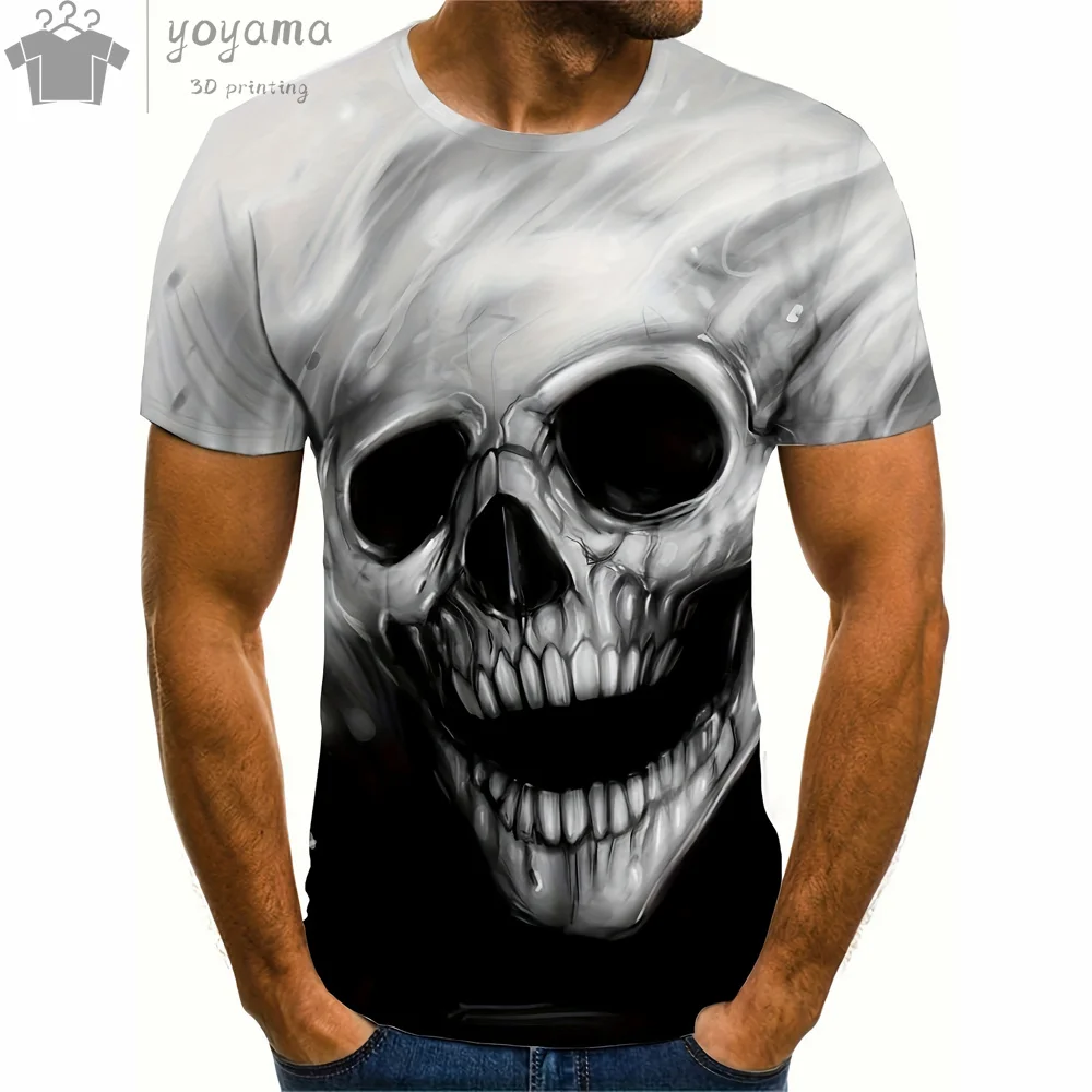 

Skull Shirt 3d Horror Skull Pattern Print Men's Clothing Street Fashion Simple O-Neck Oversized T-Shirt Men Short Sleeve Tee Top