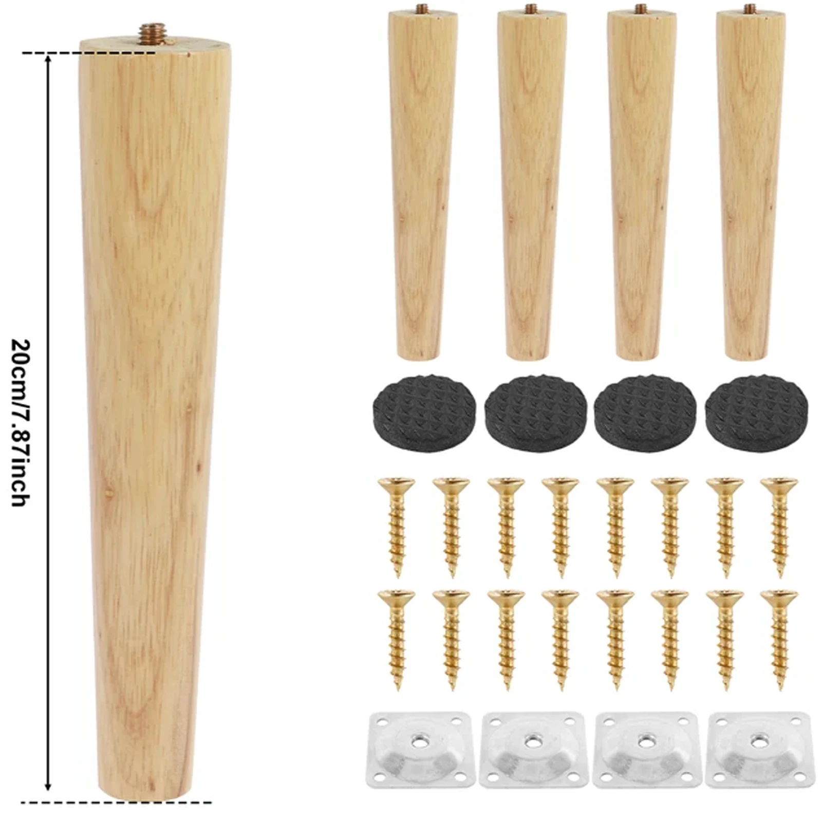 Set of 4 Wooden Furniture Legs - Non-slip Replacement Feet for Tables, Chairs, Sofas, and Beds