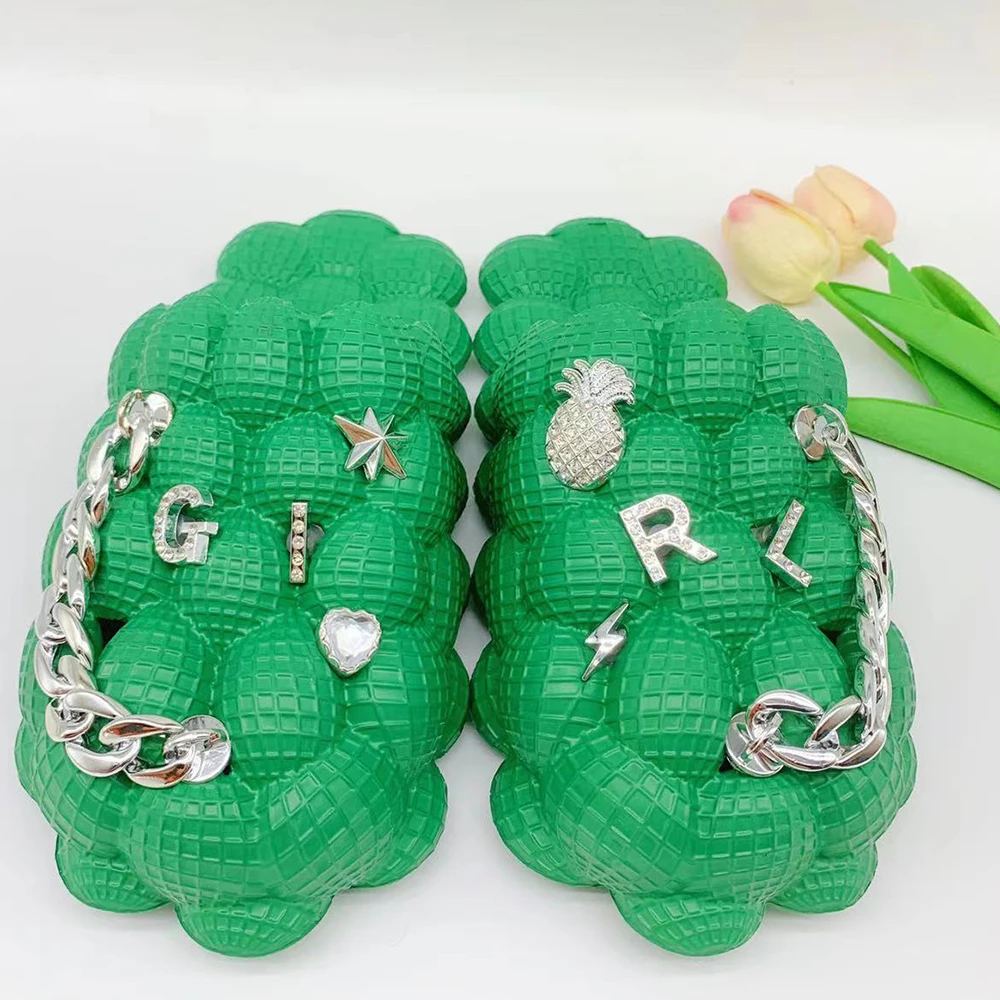 RhinestoneChainCrocCharmsBubbleSlippersAccessoriesSilverLetter