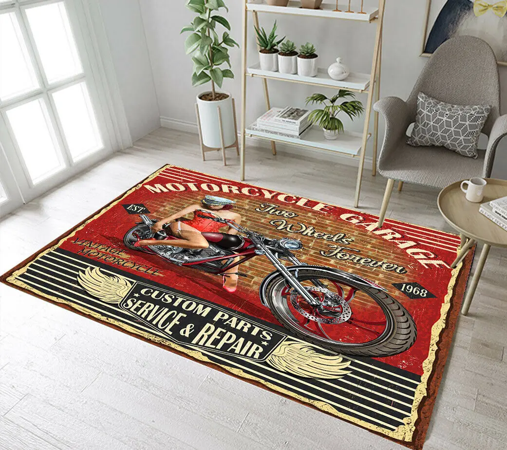 Retro Motor sexy Mädchen Oldtimer Garage Route 66 Poster  Anti-Rutsch-Flanell Boden teppich Home Schlafzimmer Dekor weichen Teppich -  AliExpress