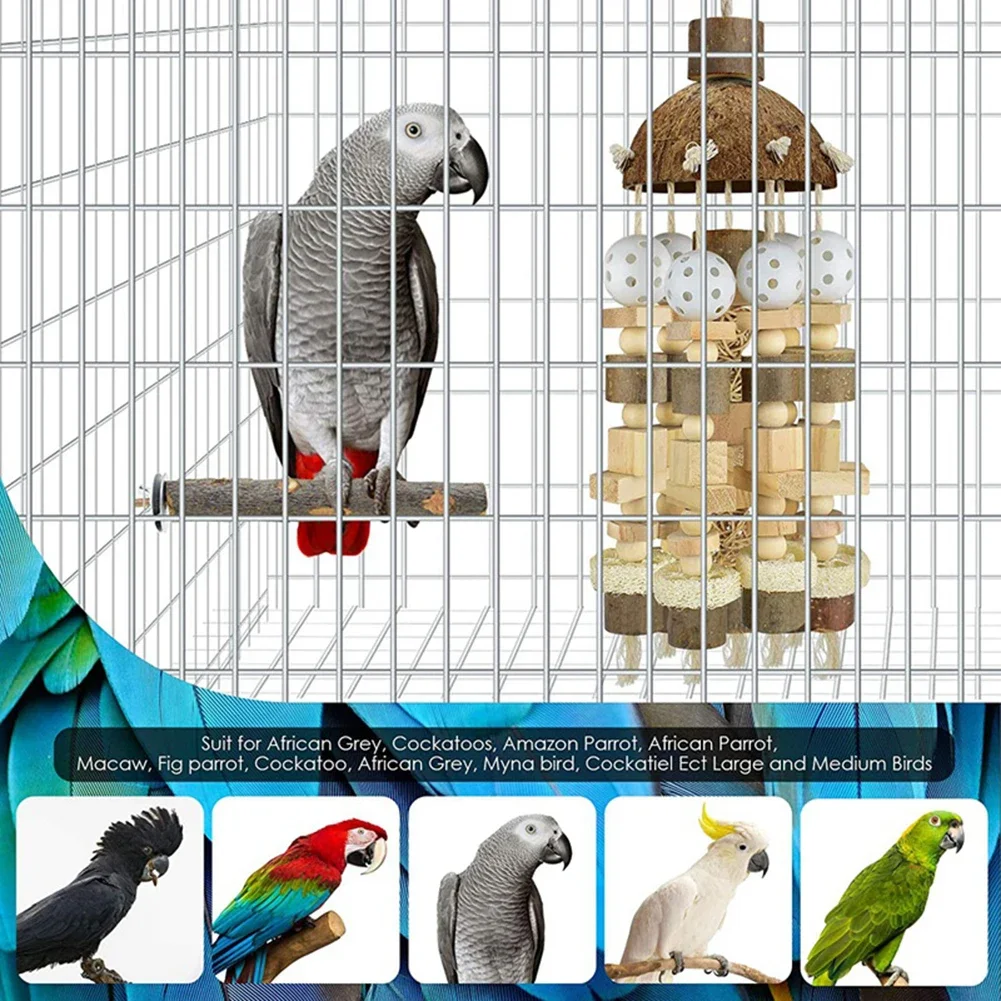 Bird Parrot Toy Large Natural Wooden Blocks Bird Chewing Cage Bite Suits for Macaws Parrots parrot toy bird toy