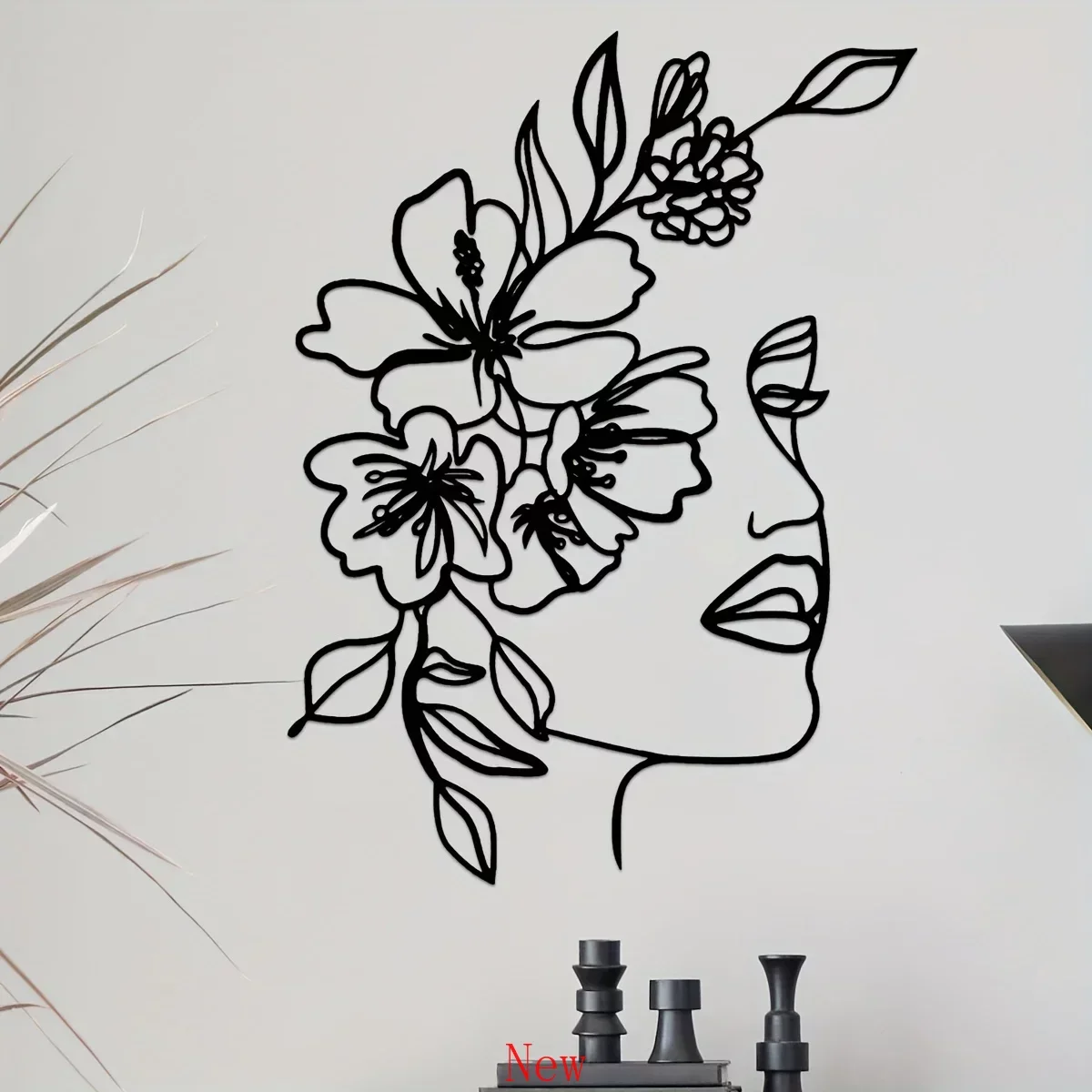 

Metal Line Art Home Decoration Metal Wall Art Abstract Woman Face Iron Art Line Décor Flower Hanging Wall background Minimalist